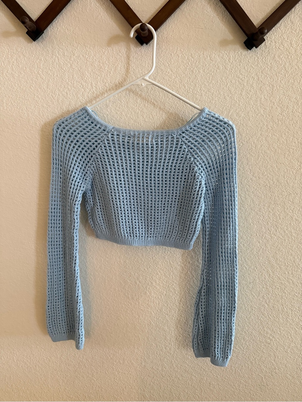 LA Hearts Baby Blue Cropped Open-Knit Crew Sweater - Picture 2 of 4